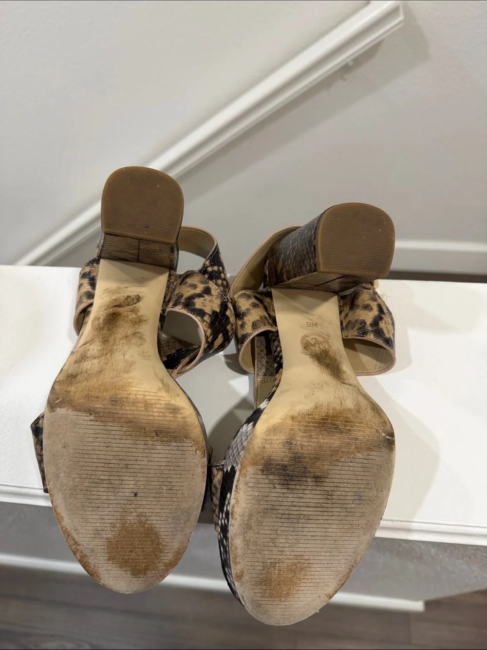 MICHAEL Michael Kors Tan and Black Snake-Print T-Strap Block Heel Sandals